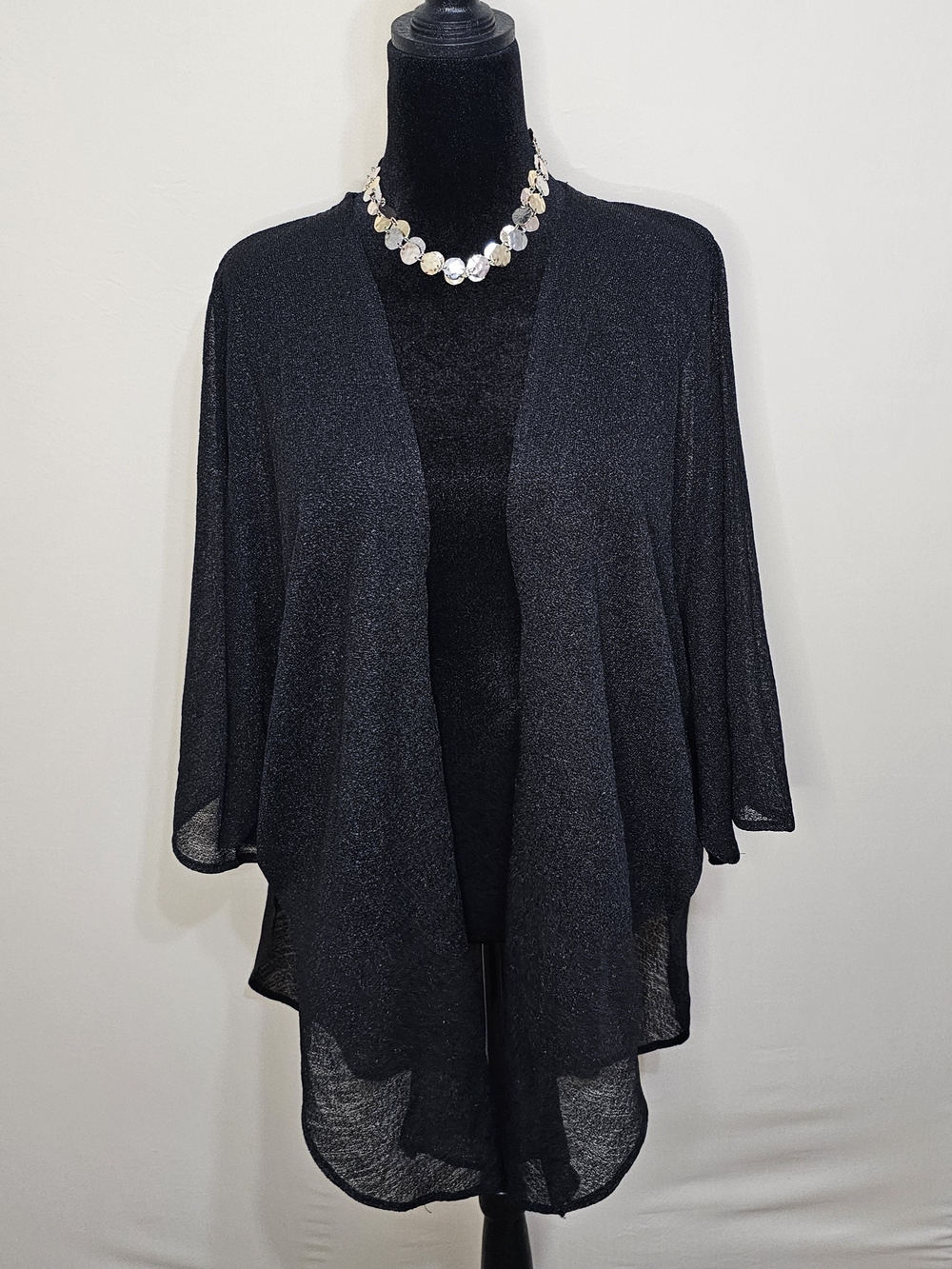 Cejon Black Open-Front Lightweight Kimono Shrug